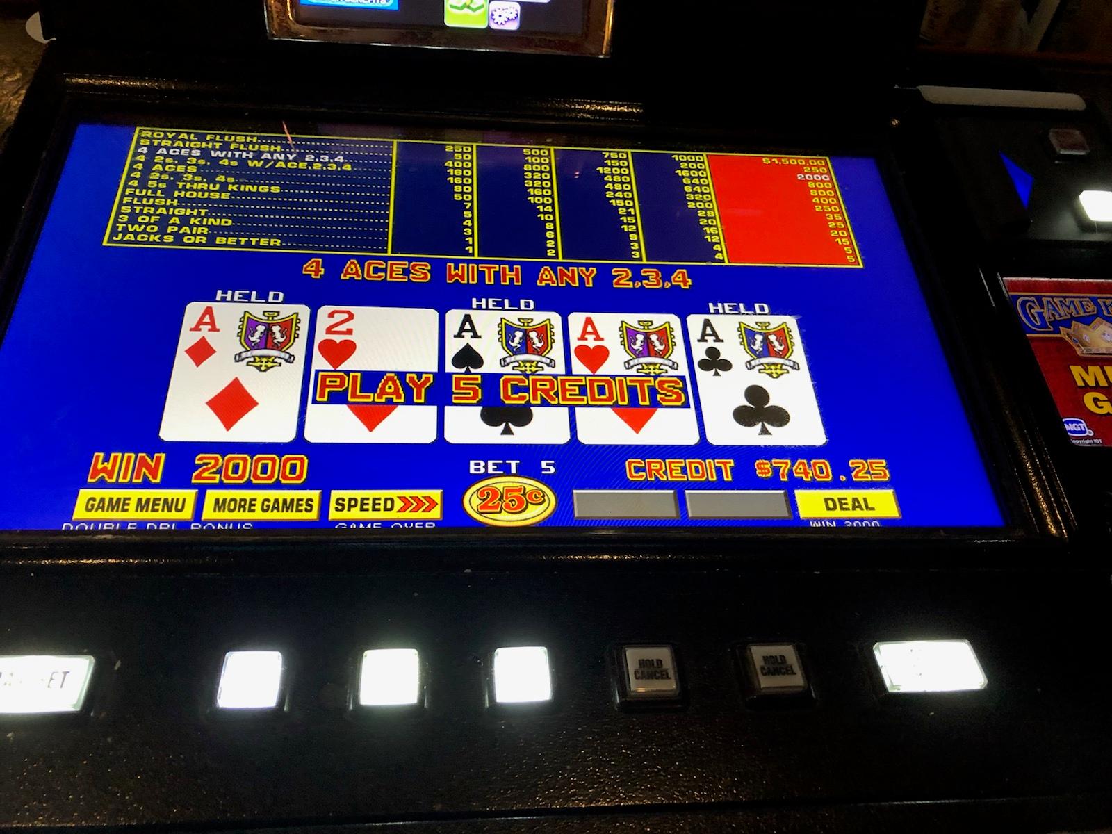 Double double bonus poker 25 cents 4 aces with a 2 kicker betting 5