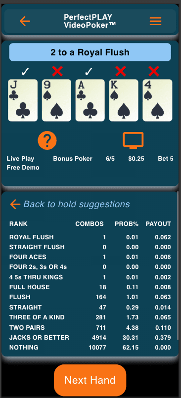 Screenshot of PerfectPLAY Live Play on phone