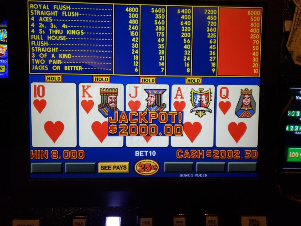 Royal Flush hearts playing 25 cents max bet